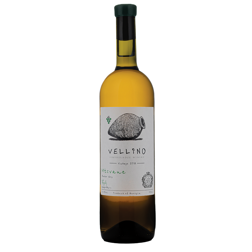 Bottle of Vellino wine with a label featuring a rocky landscape and the year 2018.